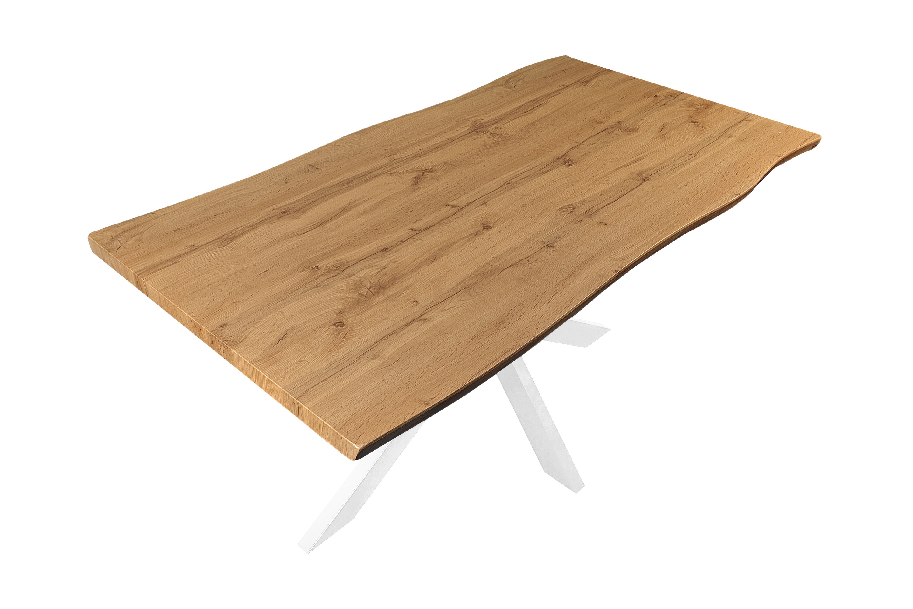 Esstisch Baumkante Holz Wildeiche-Optik 160 x 85 Spider-Gestell weiß JOSY Esstisch Baumkante Holz Wildeiche-Optik 160 x 85 Spider-Gestell weiß JOSY