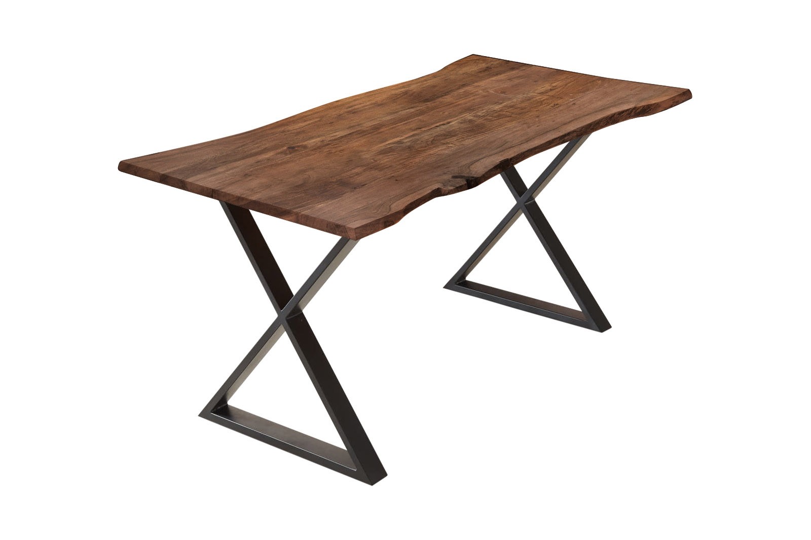 Esstisch Baumkante Akazie nussbaumfarben 160 x 85 cm geschlossenes X-Gestell schwarz KASIMIR Esstisch Baumkante Akazie nussbaumfarben 160 x 85 cm geschlossenes X-Gestell schwarz KASIMIR