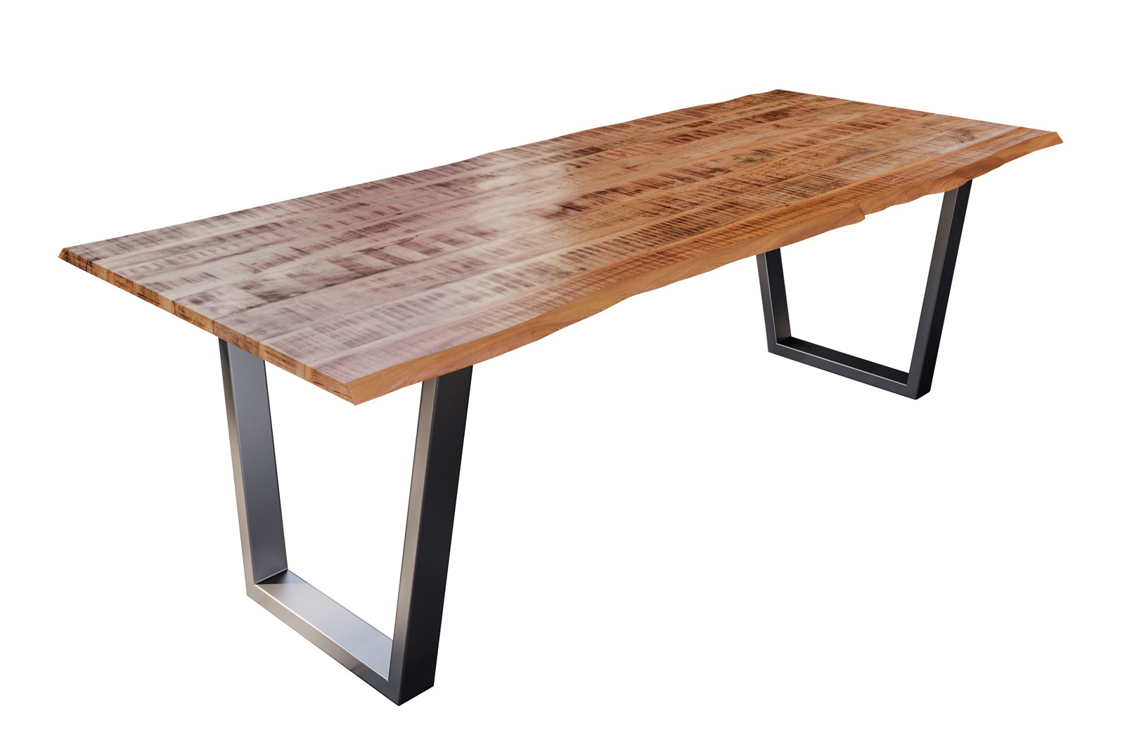 Esstisch Baumkante Massiv Mango naturfarben 240 x 100 silber V-Gestell DORA Esstisch Baumkante Massiv Mango naturfarben 240 x 100 silber V-Gestell DORA