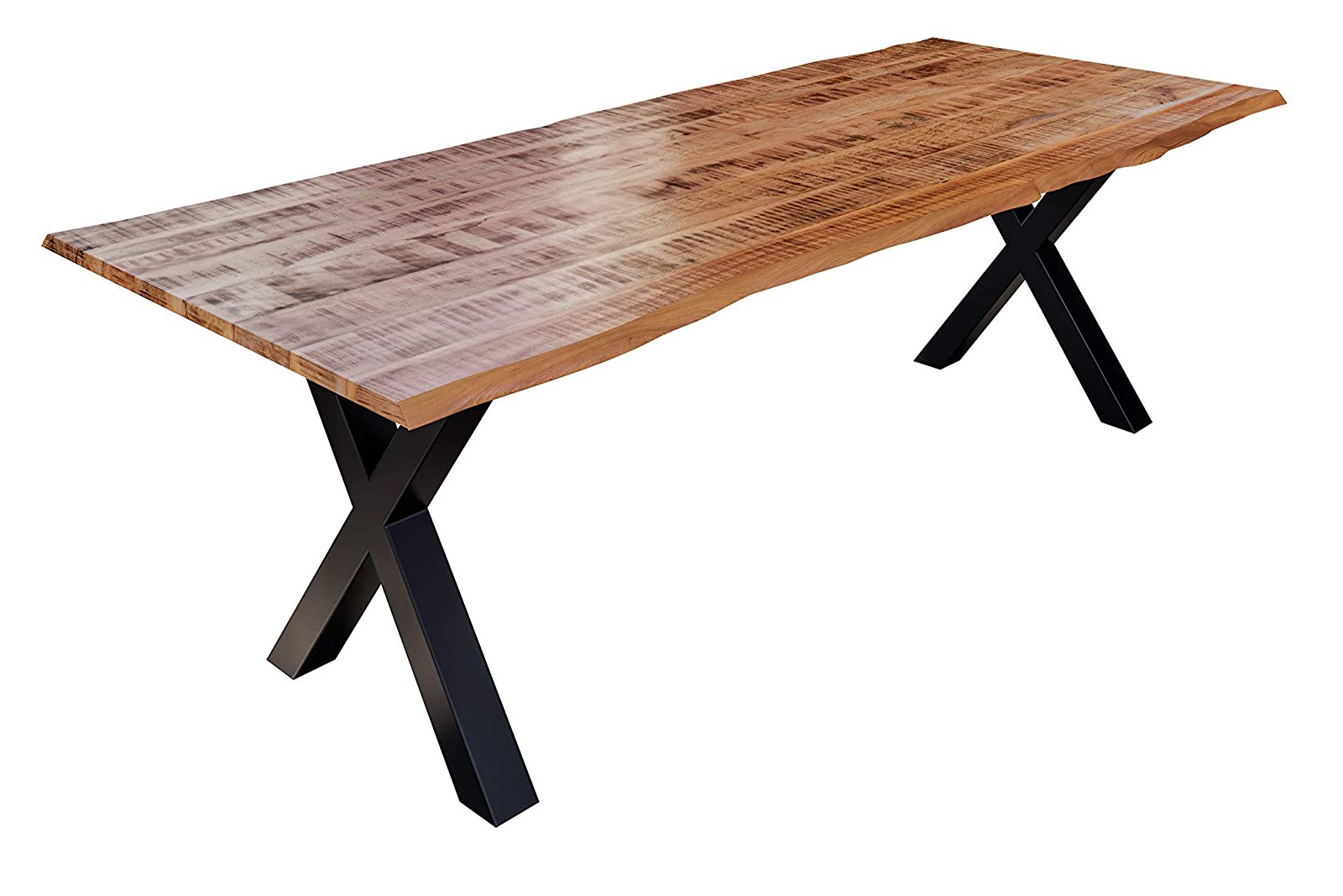 Esstisch Baumkante Massiv Mango naturfarben 240 x 100 schwarz X-Gestell DORA Esstisch Baumkante Massiv Mango naturfarben 240 x 100 schwarz X-Gestell DORA