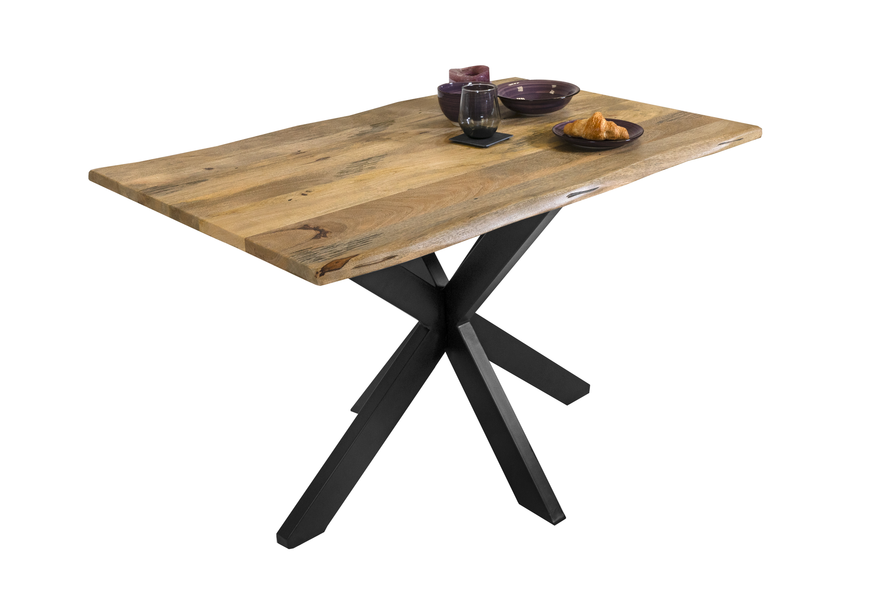 Esstisch Baumkante Massiv Mango naturfarben 120 x 80 schwarz Spider-Gestell Tiger Esstisch Baumkante Massiv Mango naturfarben 120 x 80 schwarz Spider-Gestell Tiger