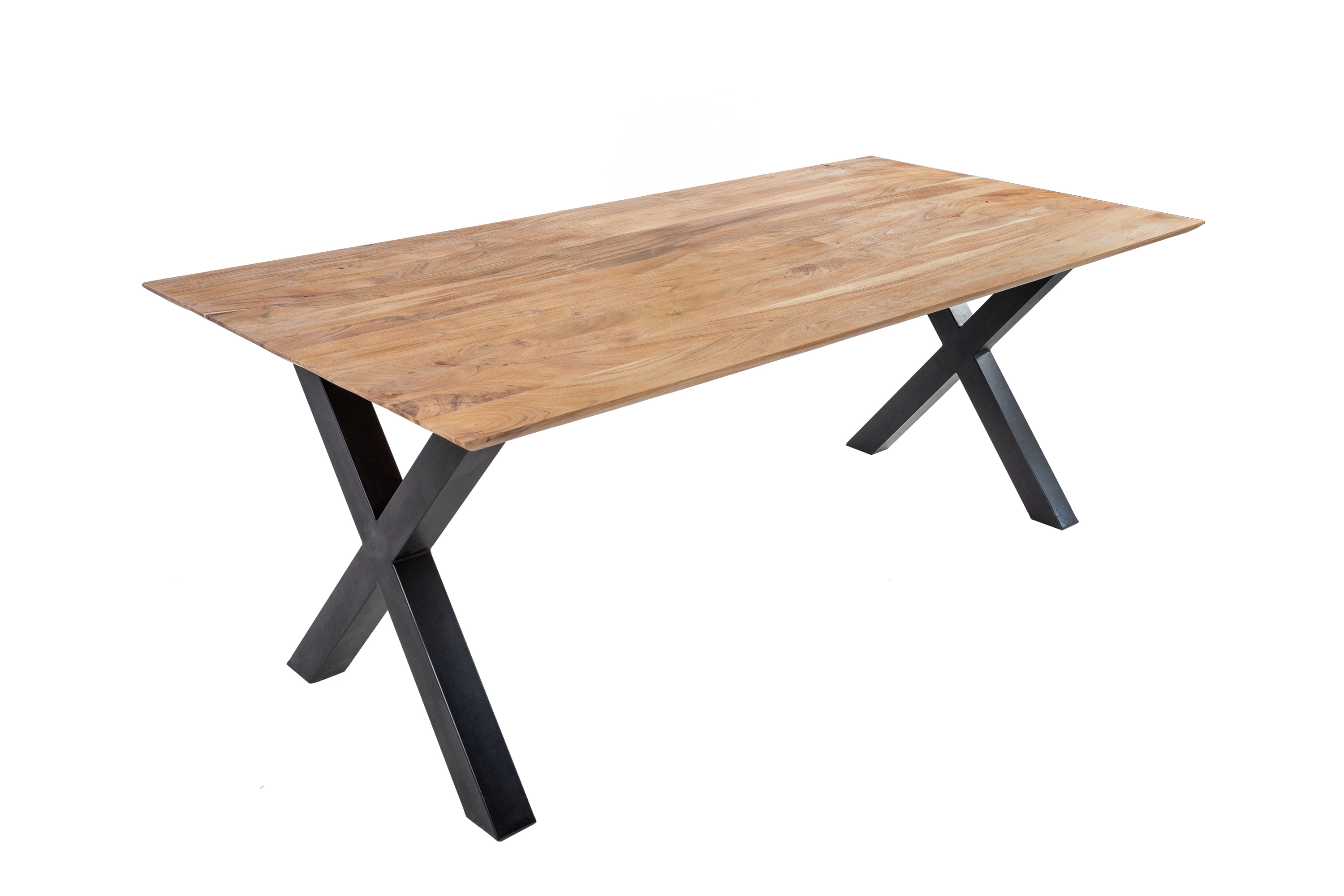 Esstisch 200x100 cm Akazie massiv eichenfarben schweizer Kante X-Gestell schwarz DEAN Esstisch 200x100 cm Akazie massiv eichenfarben schweizer Kante X-Gestell schwarz DEAN