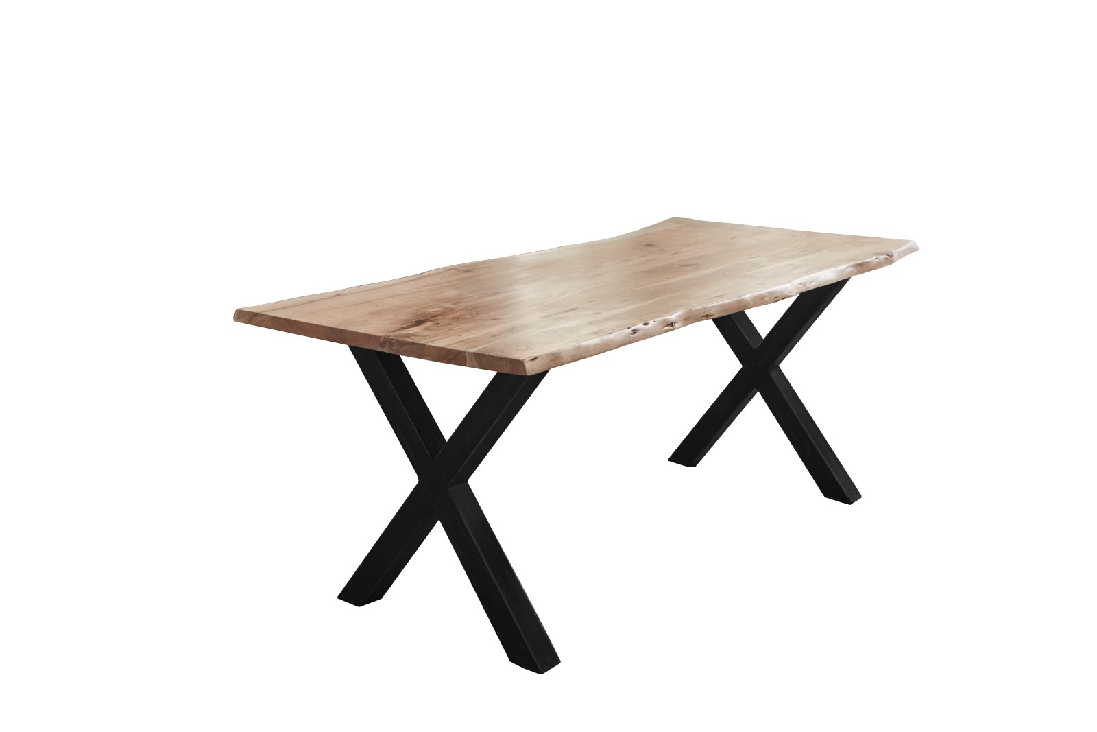 Esstisch Baumkante Akazie naturfarben 220 x 100 cm X-Gestell schwarz FREDERIK Esstisch Baumkante Akazie naturfarben 220 x 100 cm X-Gestell schwarz FREDERIK