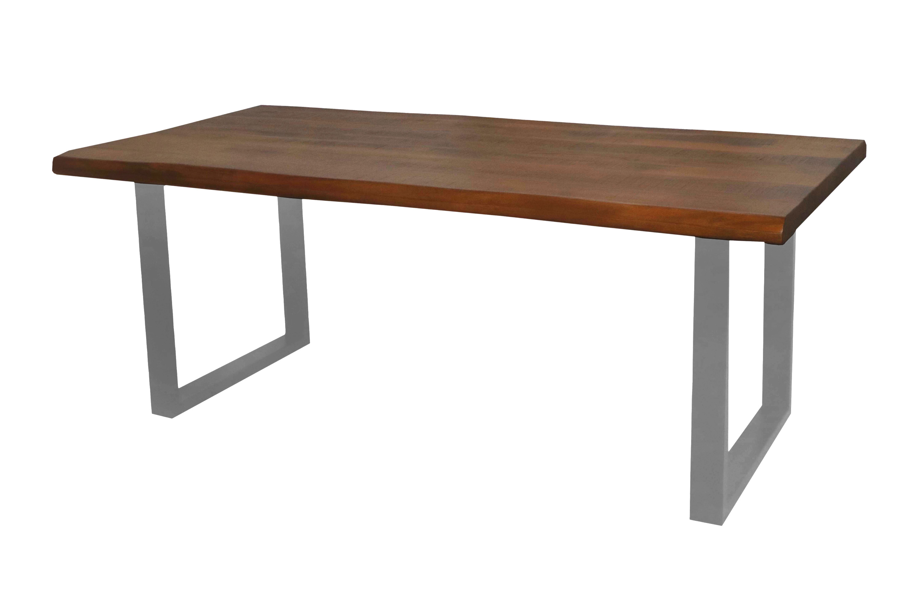 Esstisch Baumkante massiv Mango honigfarben 220 x 100 U-Gestell silber CALI