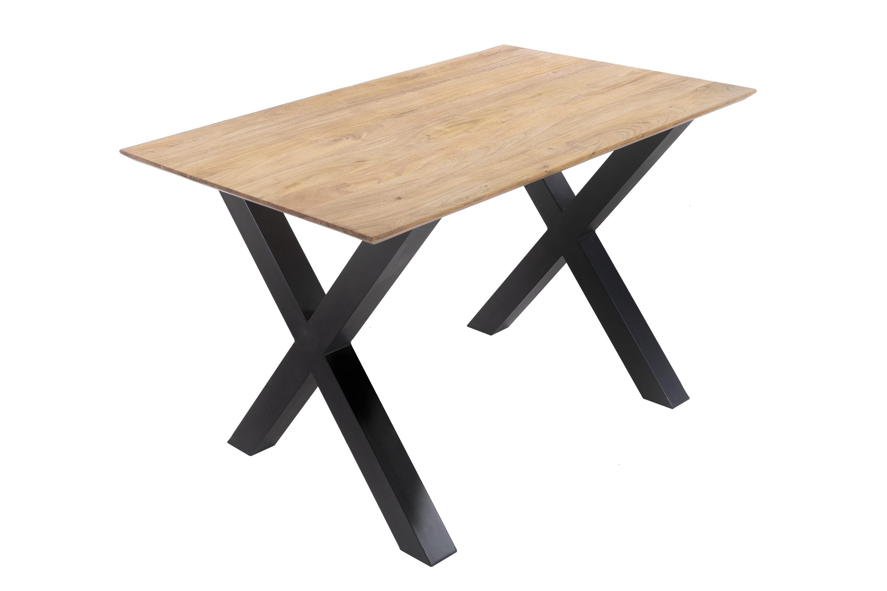 Esstisch 140x80cm Akazie massiv eichenfarben schweizer Kante X-Gestell schwarz DEAN Esstisch 140x80cm Akazie massiv eichenfarben schweizer Kante X-Gestell schwarz DEAN
