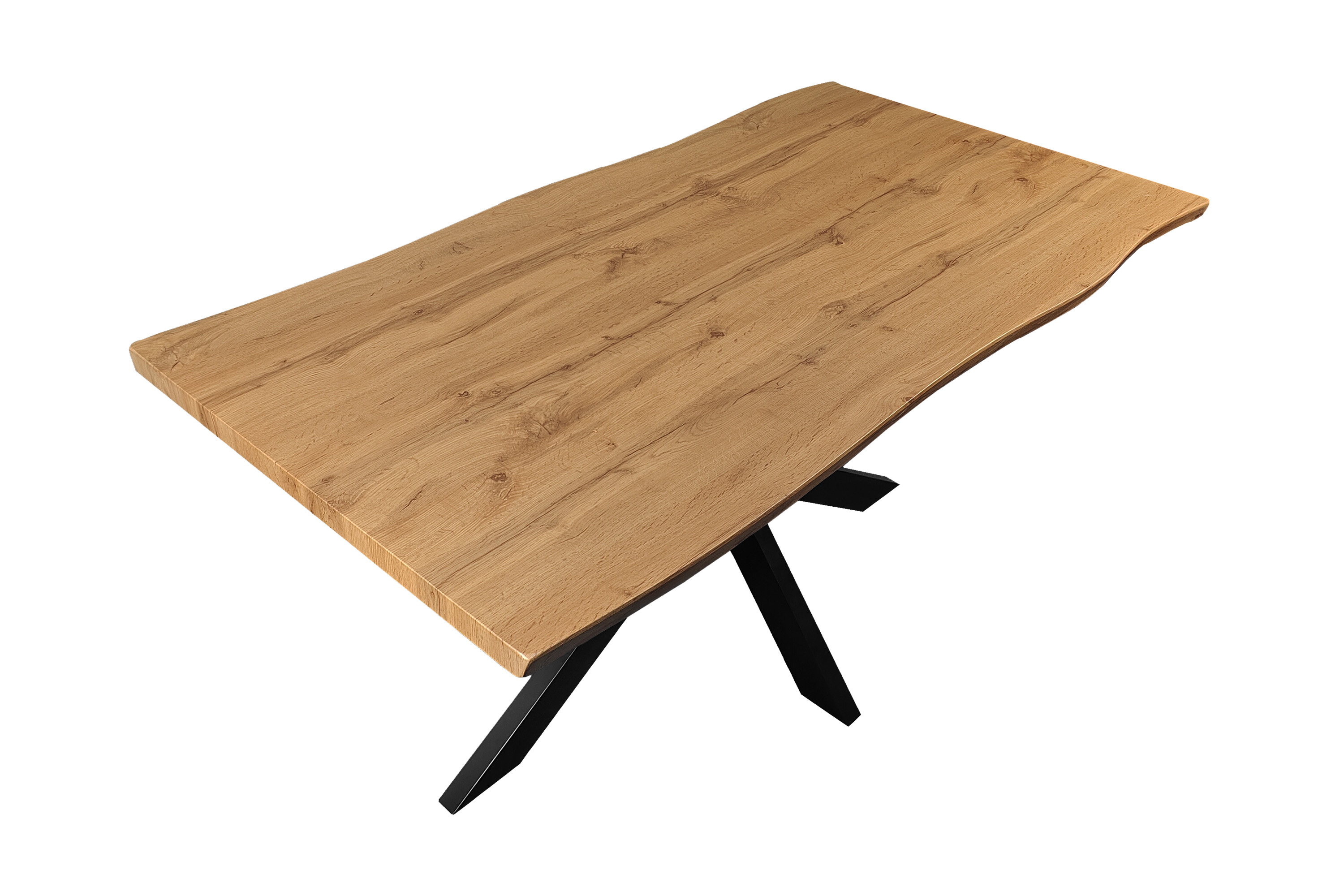 Esstisch Baumkante Holz Wildeiche-Optik 160 x 85 Spider-Gestell schwarz JOSY