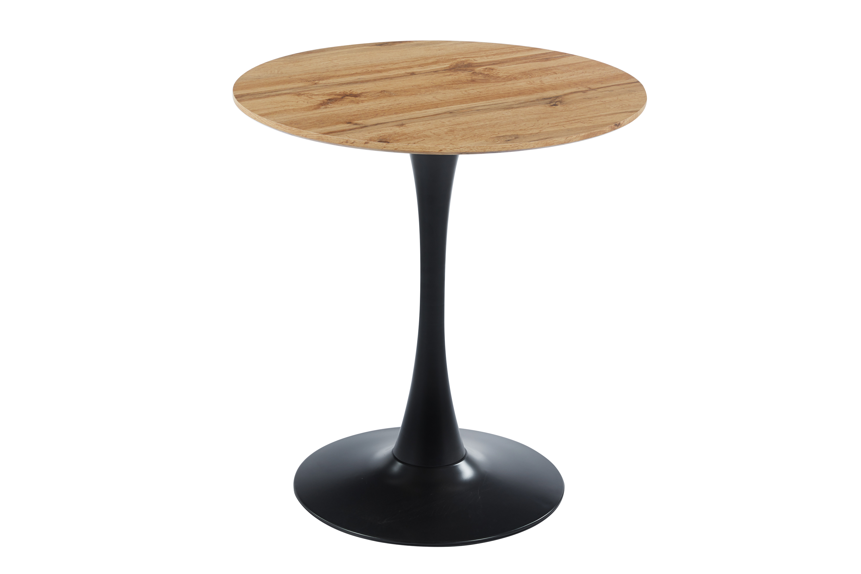 Säulentisch Holz Wildeiche-Optik Gerade Kante 90 cm Metall-Tulpenfuß STOCKHOLM