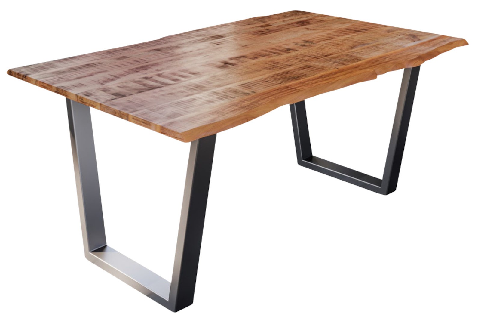 Esstisch Baumkante Massiv Mango naturfarben 120 x 80 silber V-Gestell DORA Esstisch Baumkante Massiv Mango naturfarben 120 x 80 silber V-Gestell DORA