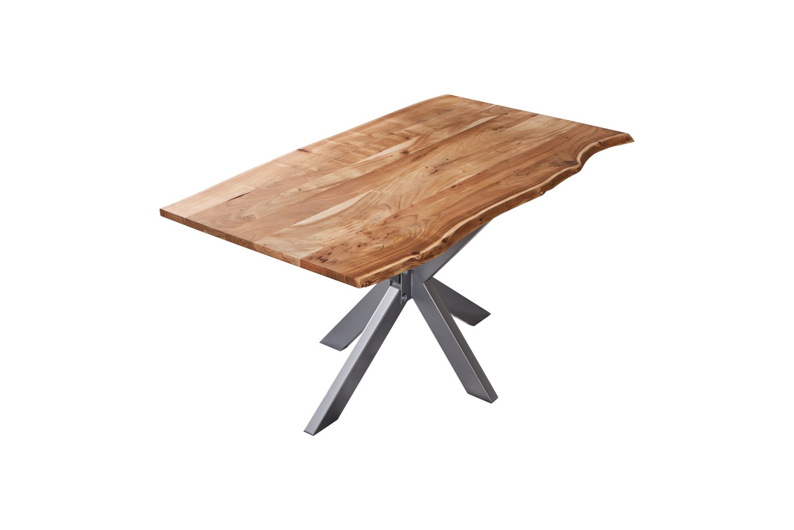 Esstisch Baumkante massiv Akazie natur 140 x 80 cm Spidergestell silber BENNI Esstisch Baumkante massiv Akazie natur 140 x 80 cm Spidergestell silber BENNI
