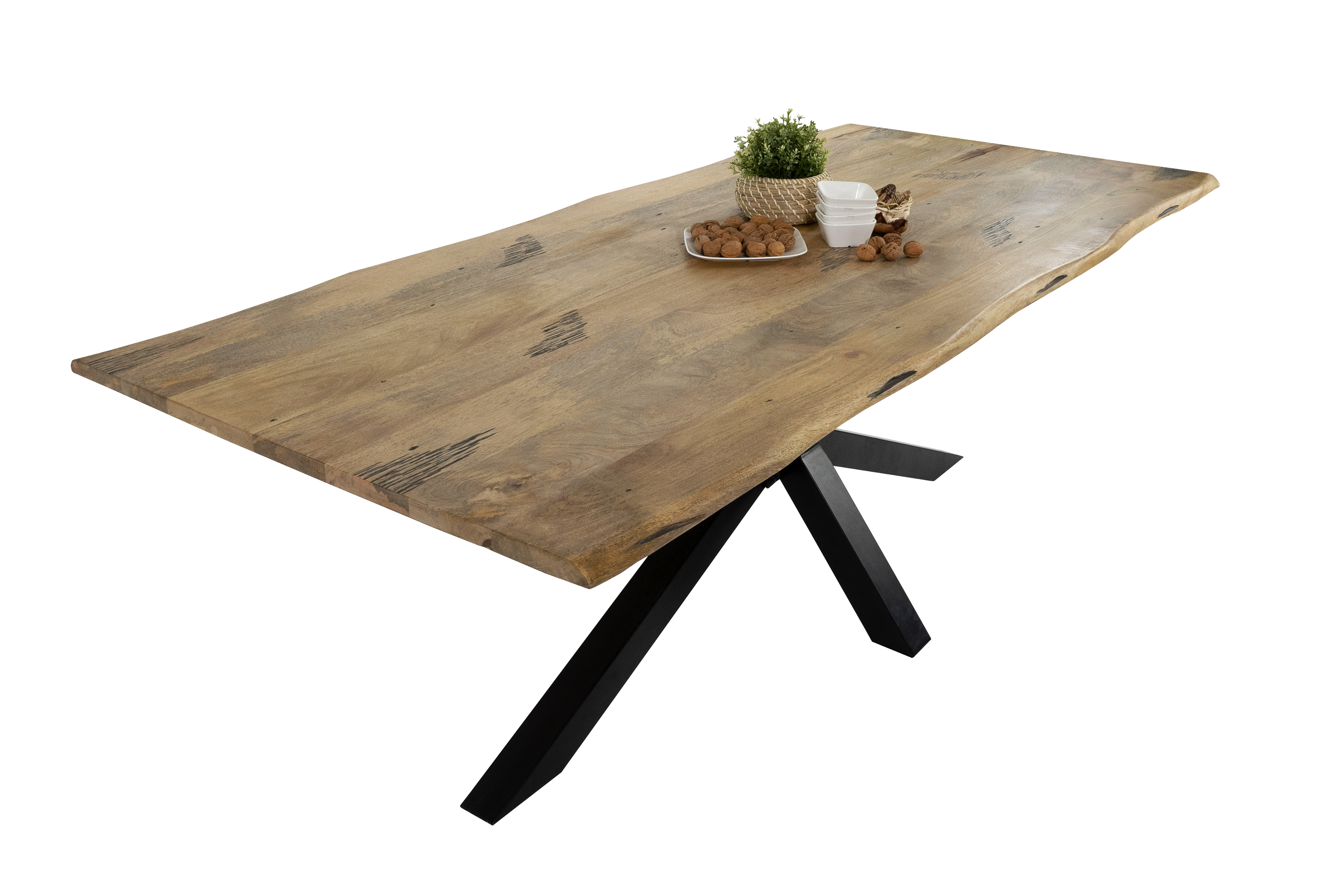 Esstisch Baumkante Massiv Mango naturfarben 220 x 100 schwarz Spider-Gestell Tiger Esstisch Baumkante Massiv Mango naturfarben 220 x 100 schwarz Spider-Gestell Tiger