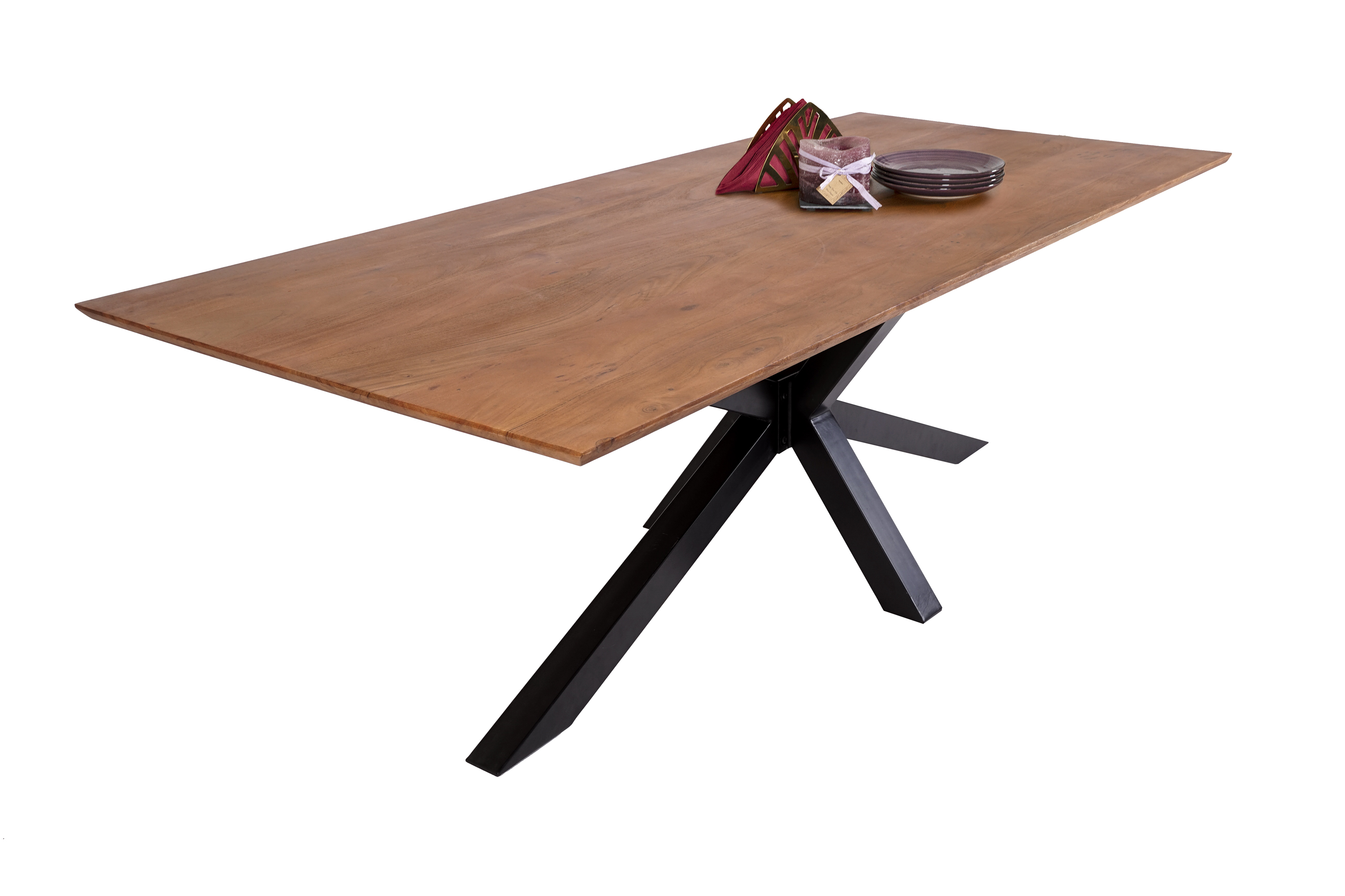 Esstisch 180 x 90 cm Akazie massiv nussbaumfarben schweizer Kante Spider-Gestell ABBY Esstisch 180 x 90 cm Akazie massiv nussbaumfarben schweizer Kante Spider-Gestell ABBY
