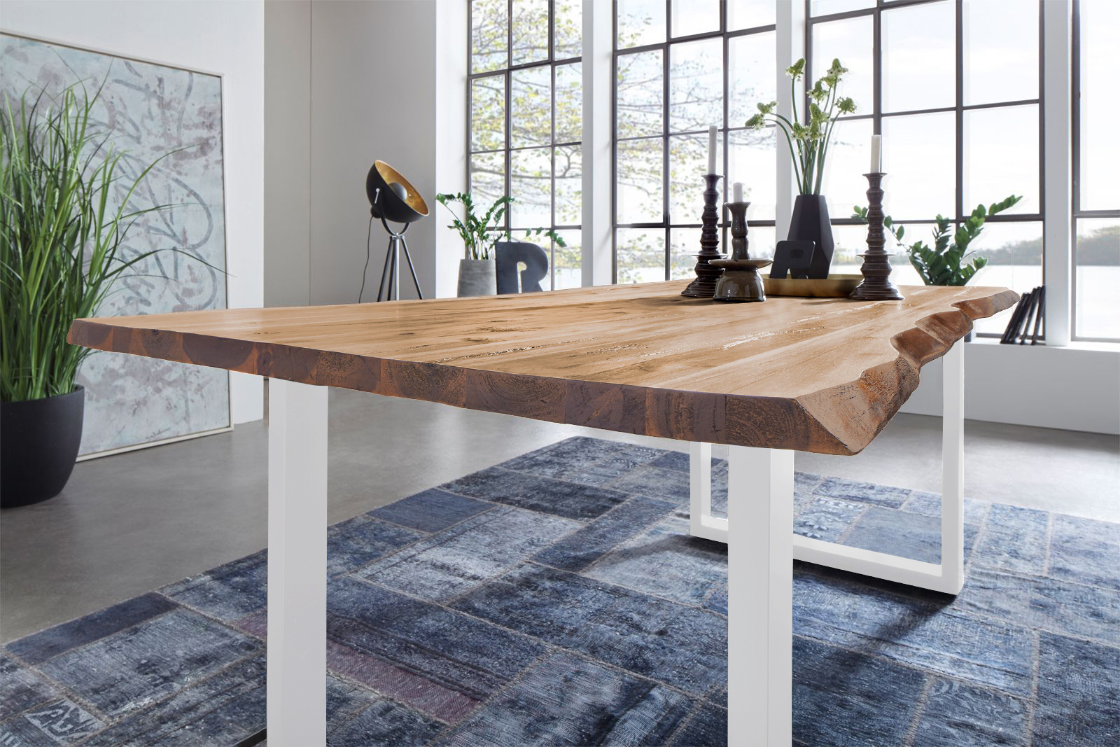 Esstisch Baumkante Massiv Akazie eichefarben 140 x 80 weiß NOAH Esstisch Baumkante Massiv Akazie eichefarben 140 x 80 weiß NOAH