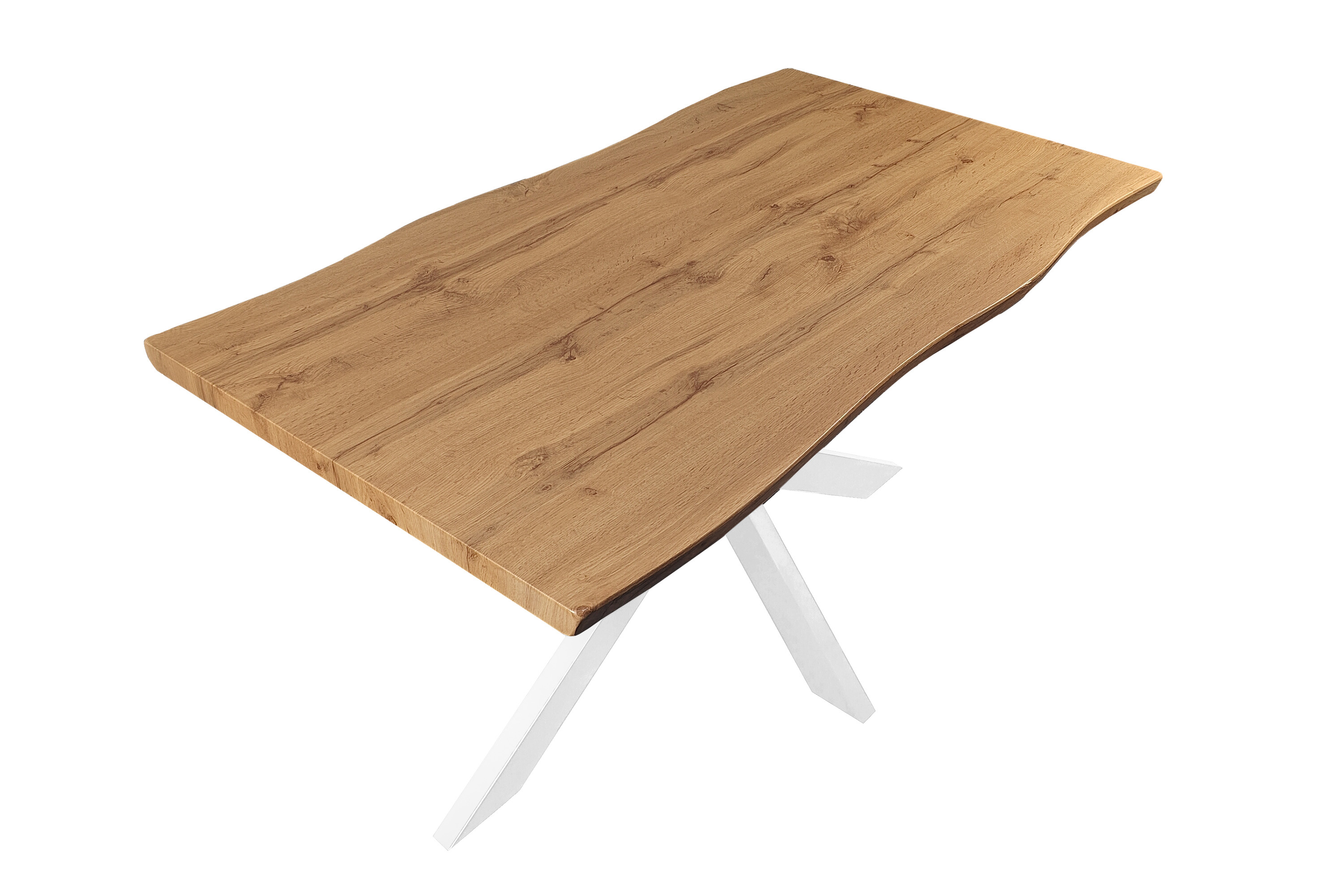 Esstisch Baumkante Holz Wildeiche-Optik 140 x 80 Spider-Gestell weiß JOSY Esstisch Baumkante Holz Wildeiche-Optik 140 x 80 Spider-Gestell weiß JOSY