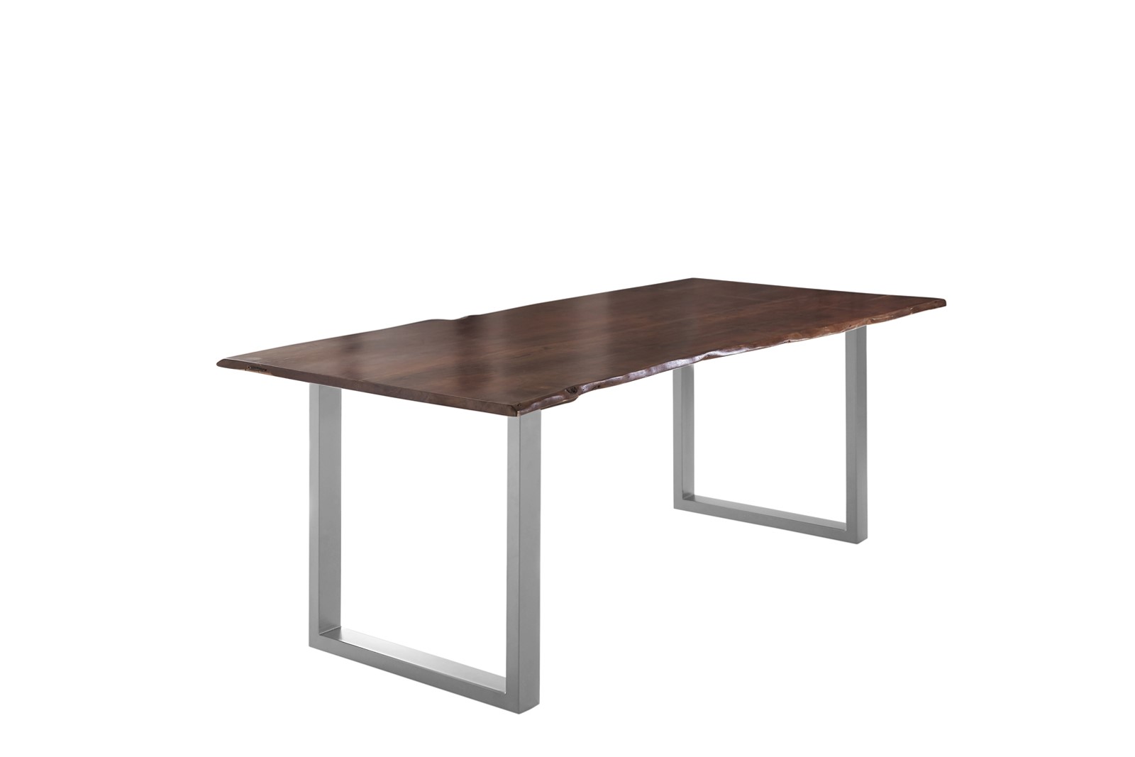 Esstisch Baumkante massiv Akazie nussbaum 220 x 100 silber U-Gestell LUBIN Esstisch Baumkante massiv Akazie nussbaum 220 x 100 silber U-Gestell LUBIN