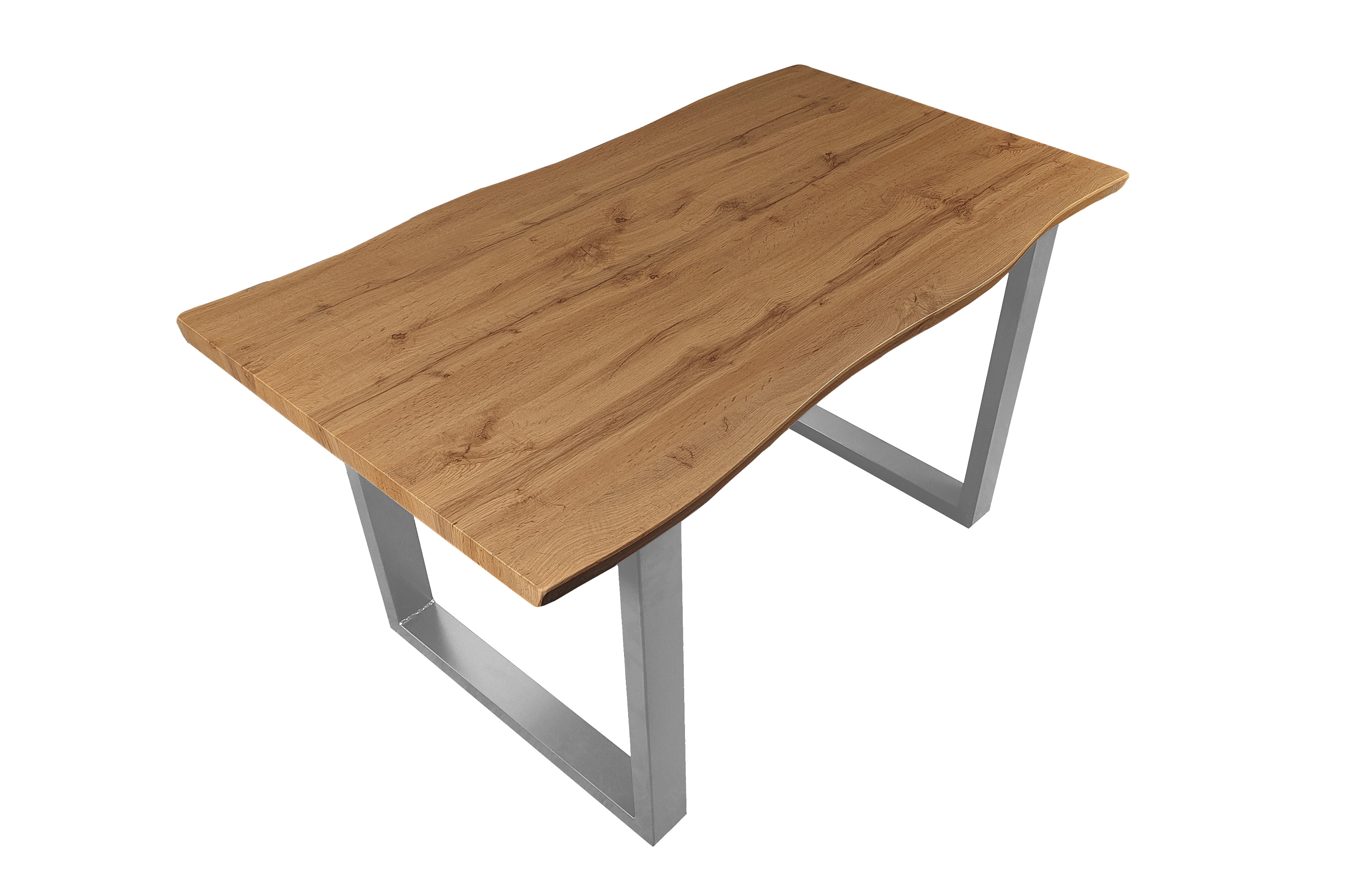 Esstisch Baumkante Holz Wildeiche-Optik 140 x 80 U-Gestell silber JOSY Esstisch Baumkante Holz Wildeiche-Optik 140 x 80 U-Gestell silber JOSY