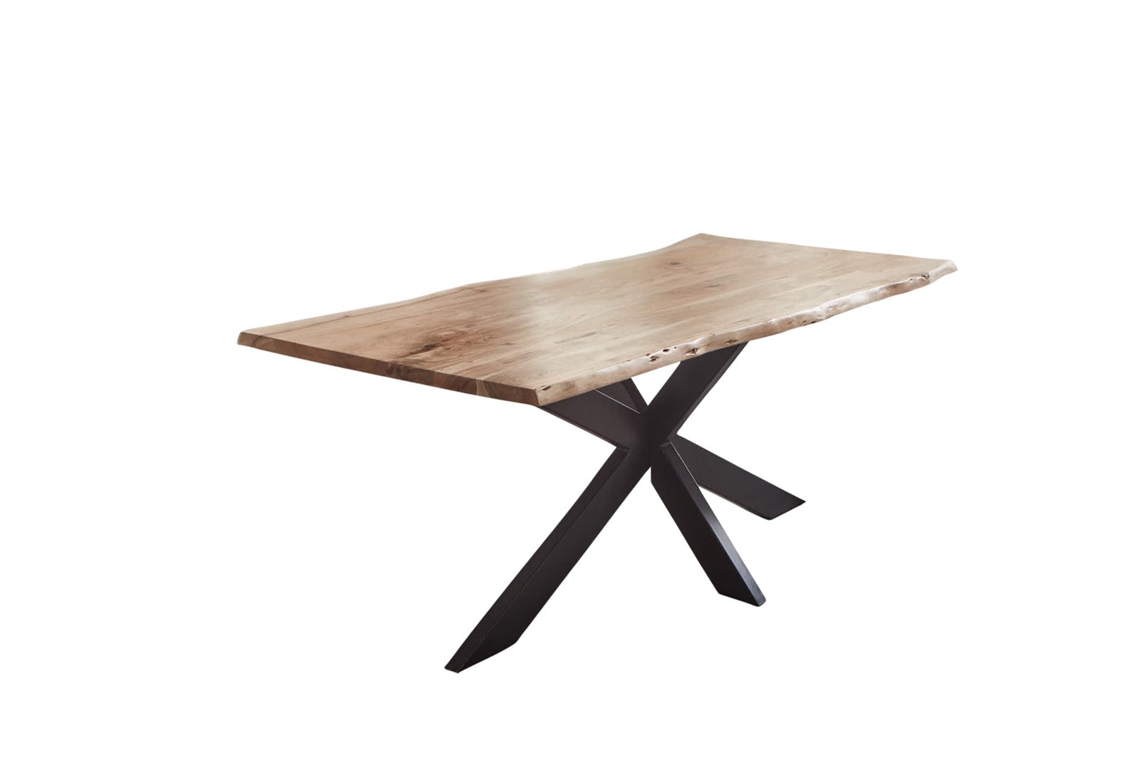 Esstisch Baumkante Akazie naturfarben 120 x 80 cm Spider-Gestell schwarz TABEA Esstisch Baumkante Akazie naturfarben 120 x 80 cm Spider-Gestell schwarz TABEA