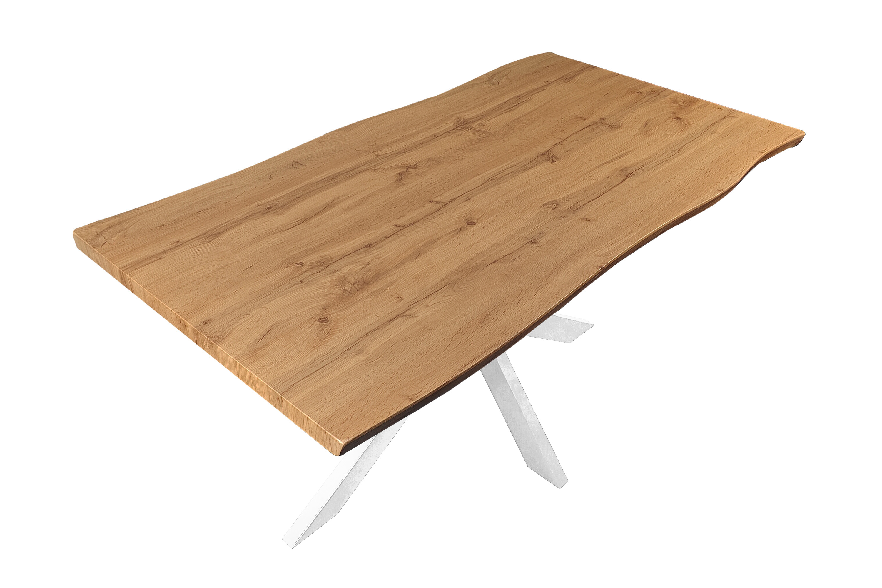Esstisch Baumkante Holz Wildeiche-Optik 200 x 100 Spider-Gestell weiß JOSY Esstisch Baumkante Holz Wildeiche-Optik 200 x 100 Spider-Gestell weiß JOSY