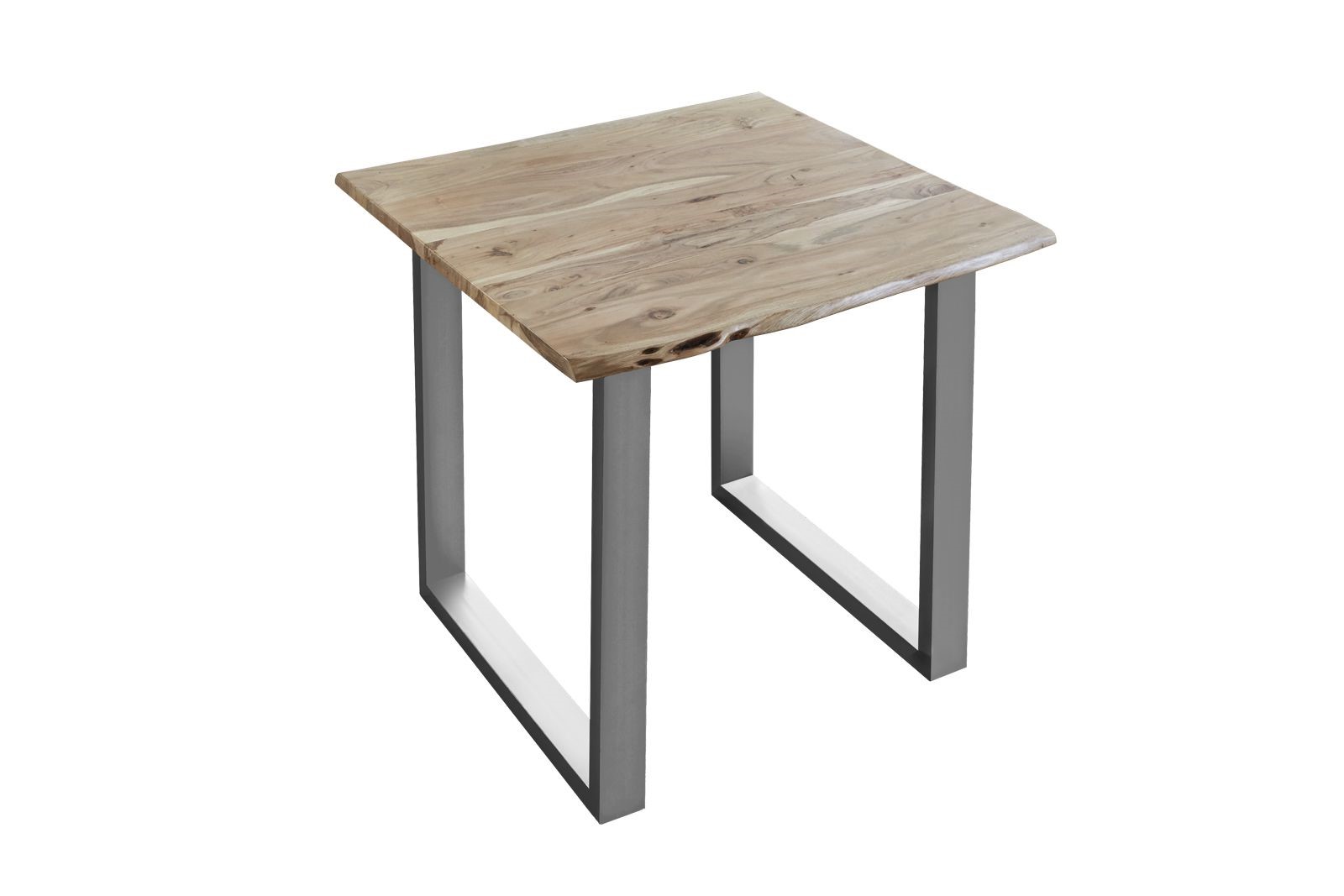 Esstisch Baumkante massiv Akazie natur 80 x 80 silber U-Gestell LUBIN Esstisch Baumkante massiv Akazie natur 80 x 80 silber U-Gestell LUBIN