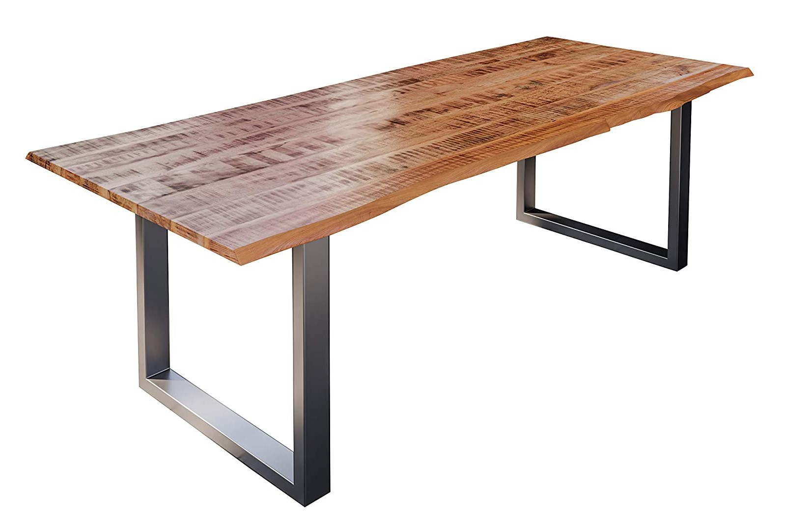 Esstisch Baumkante Massiv Mango naturfarben 240 x 100 silber U-Gestell DORA Esstisch Baumkante Massiv Mango naturfarben 240 x 100 silber U-Gestell DORA