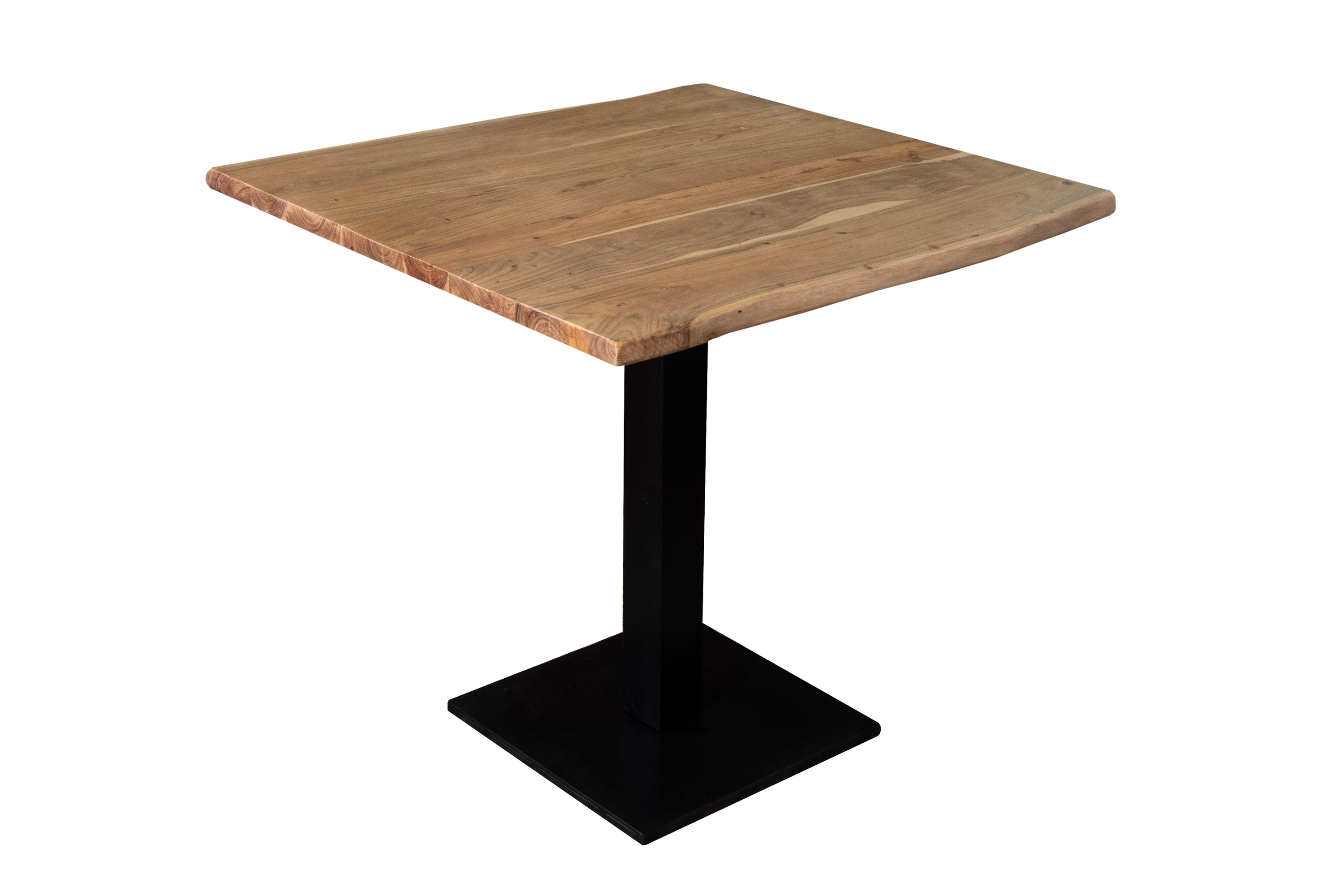 Bistrotisch Baumkante massiv 80 x 80 cm Akazie Naturfarben schwarz Säulengestell Iris Bistrotisch Baumkante massiv 80 x 80 cm Akazie Naturfarben schwarz Säulengestell Iris