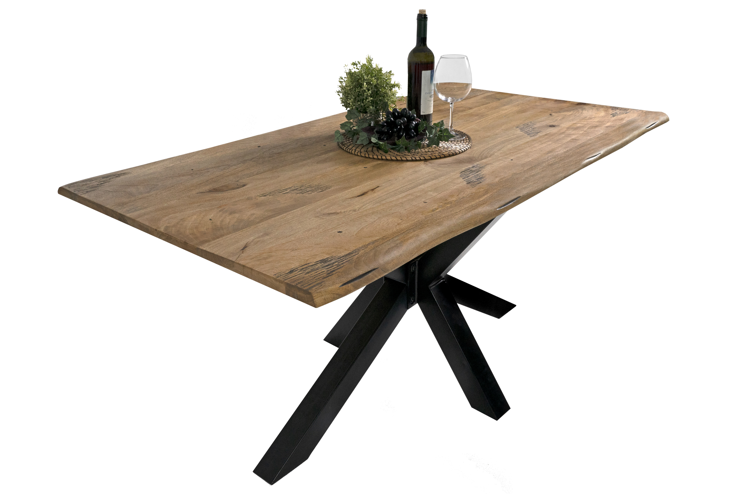 Esstisch Baumkante Massiv Mango naturfarben 180 x 90 schwarz Spider-Gestell Tiger Esstisch Baumkante Massiv Mango naturfarben 180 x 90 schwarz Spider-Gestell Tiger