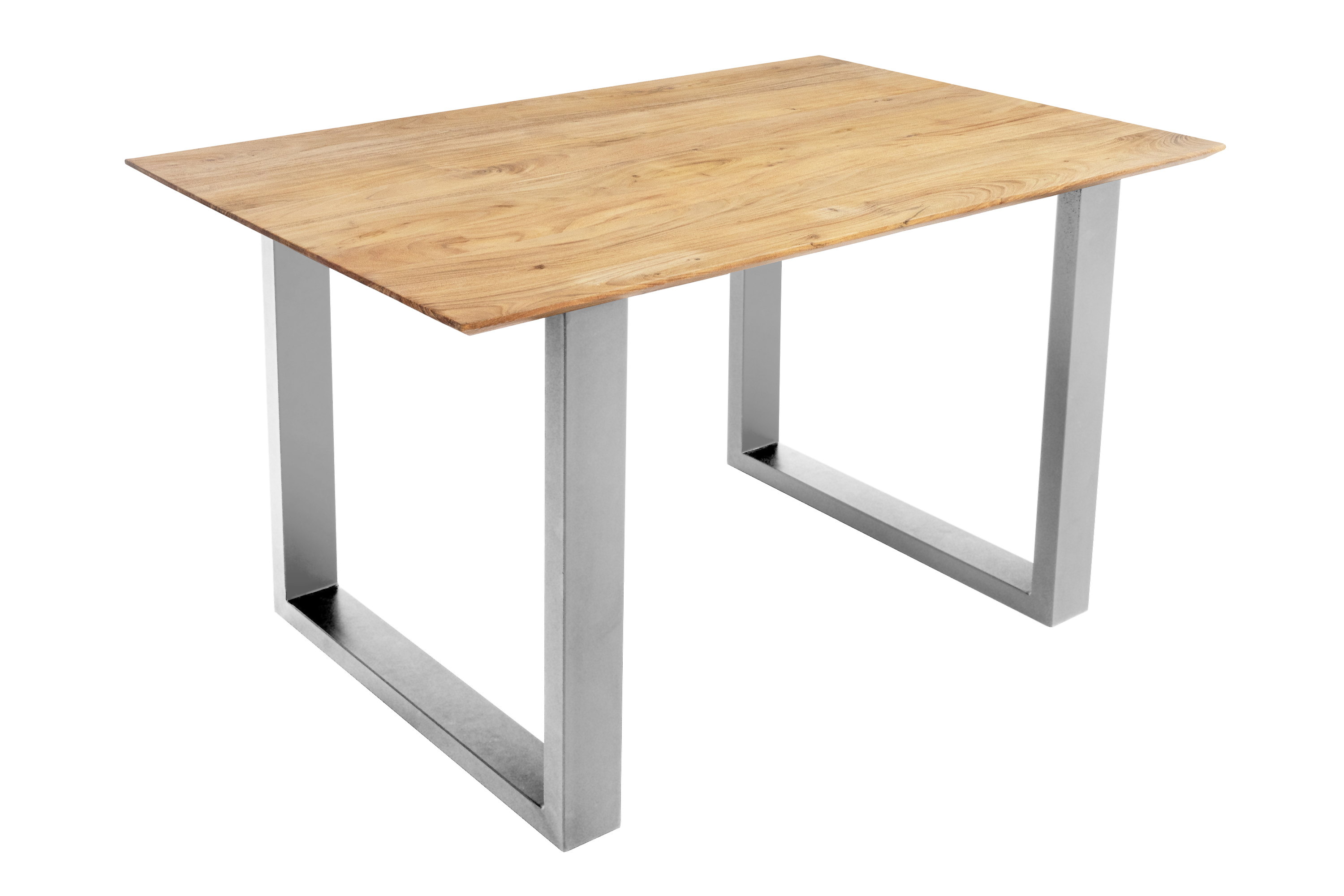 Esstisch 140x80cm Akazie massiv eichenfarben schweizer Kante U-Gestell silber DEAN Esstisch 140x80cm Akazie massiv eichenfarben schweizer Kante U-Gestell silber DEAN
