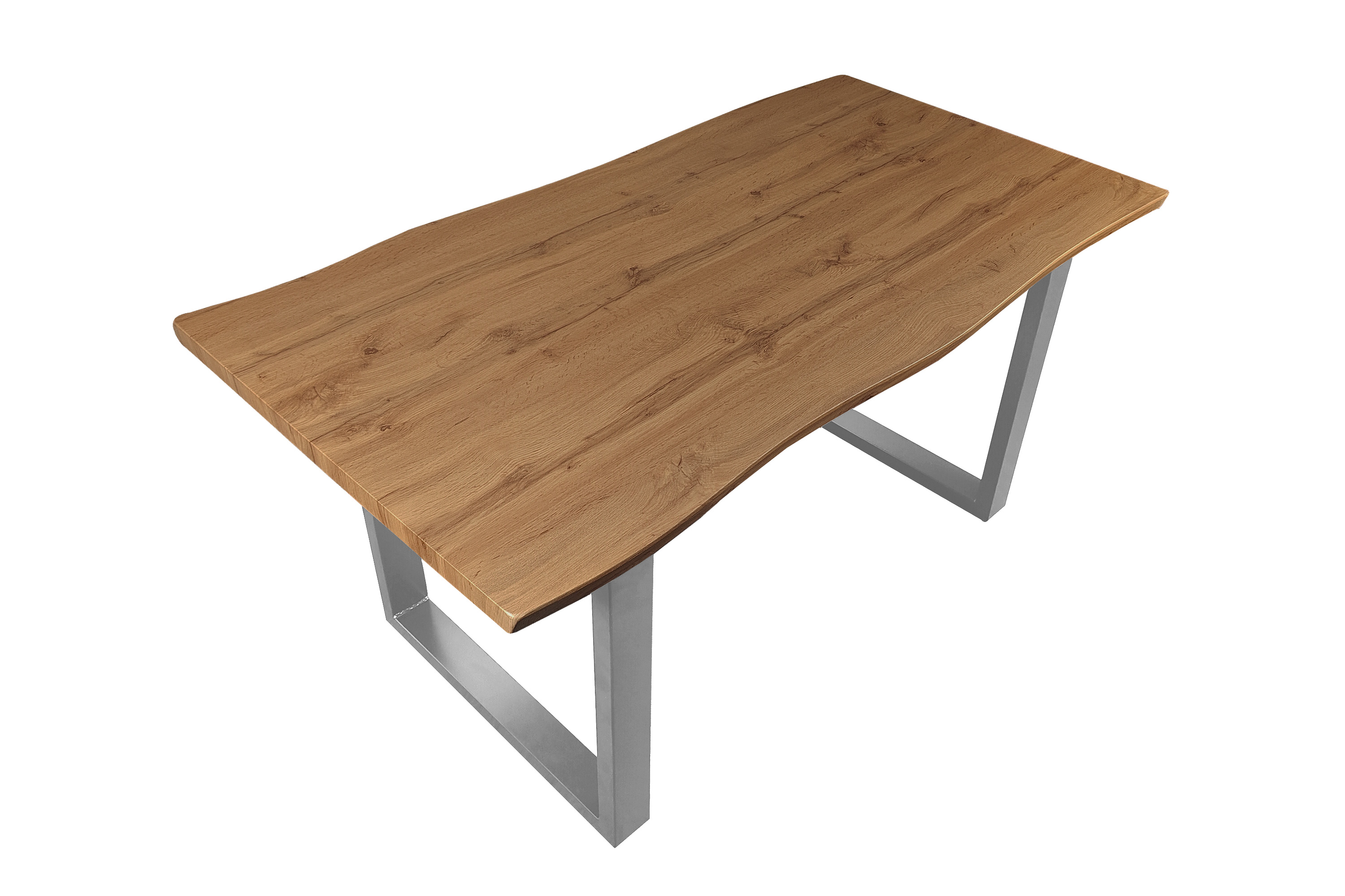 Esstisch Baumkante Holz Wildeiche-Optik 160 x 85 U-Gestell silber JOSY Esstisch Baumkante Holz Wildeiche-Optik 160 x 85 U-Gestell silber JOSY