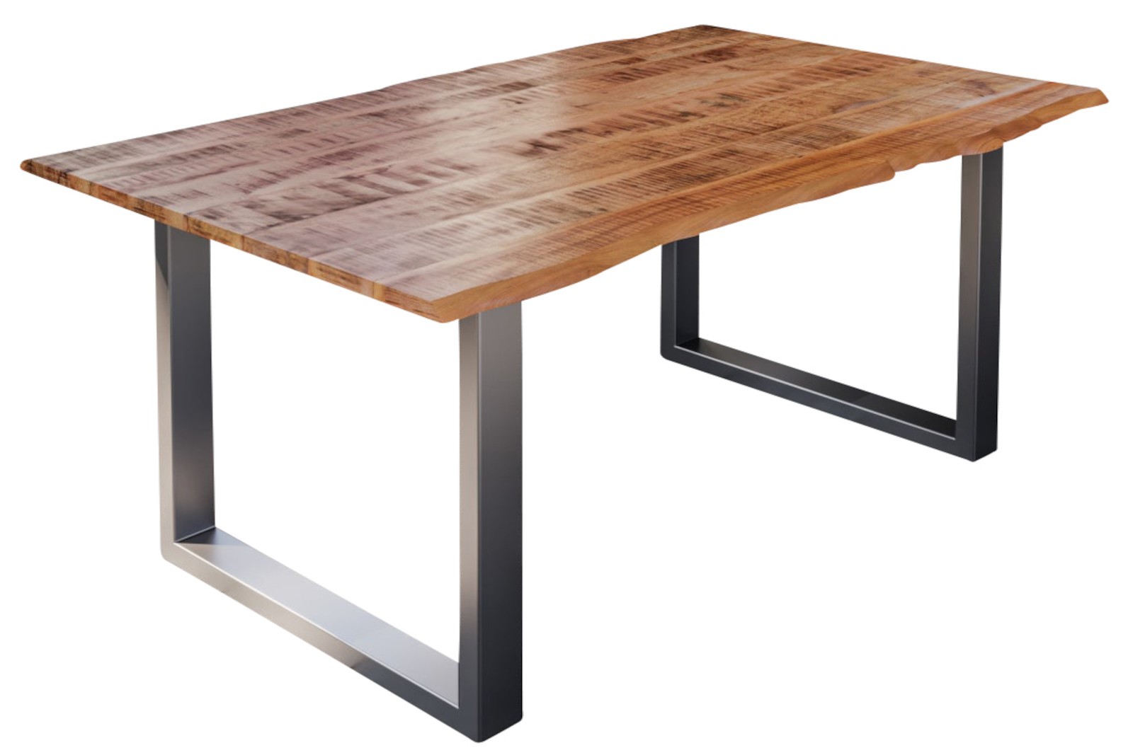 Esstisch Baumkante Massiv Mango naturfarben 120 x 80 silber U-Gestell DORA Esstisch Baumkante Massiv Mango naturfarben 120 x 80 silber U-Gestell DORA