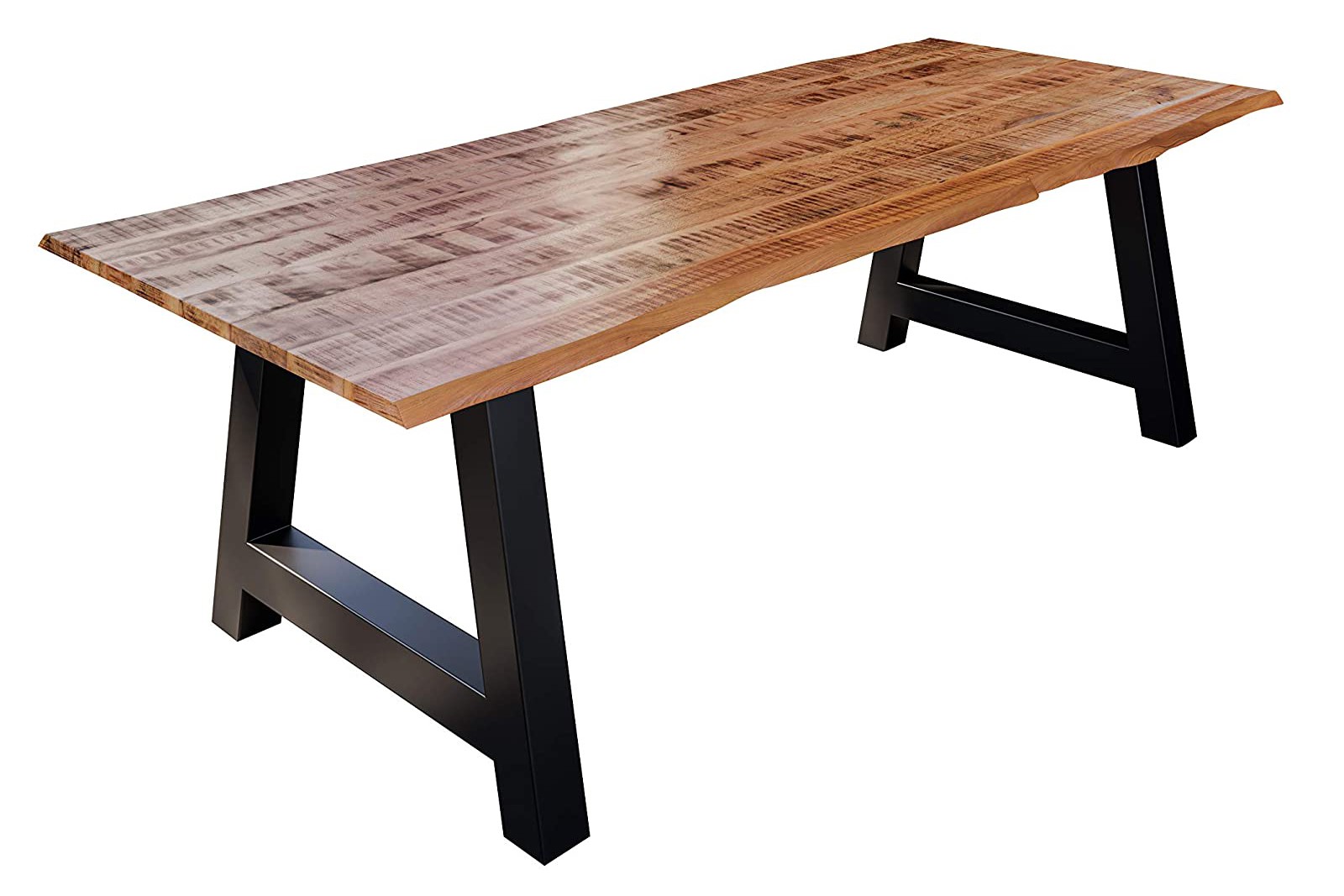 Esstisch Baumkante Massiv Mango naturfarben 240 x 100 schwarz A-Gestell DORA Esstisch Baumkante Massiv Mango naturfarben 240 x 100 schwarz A-Gestell DORA