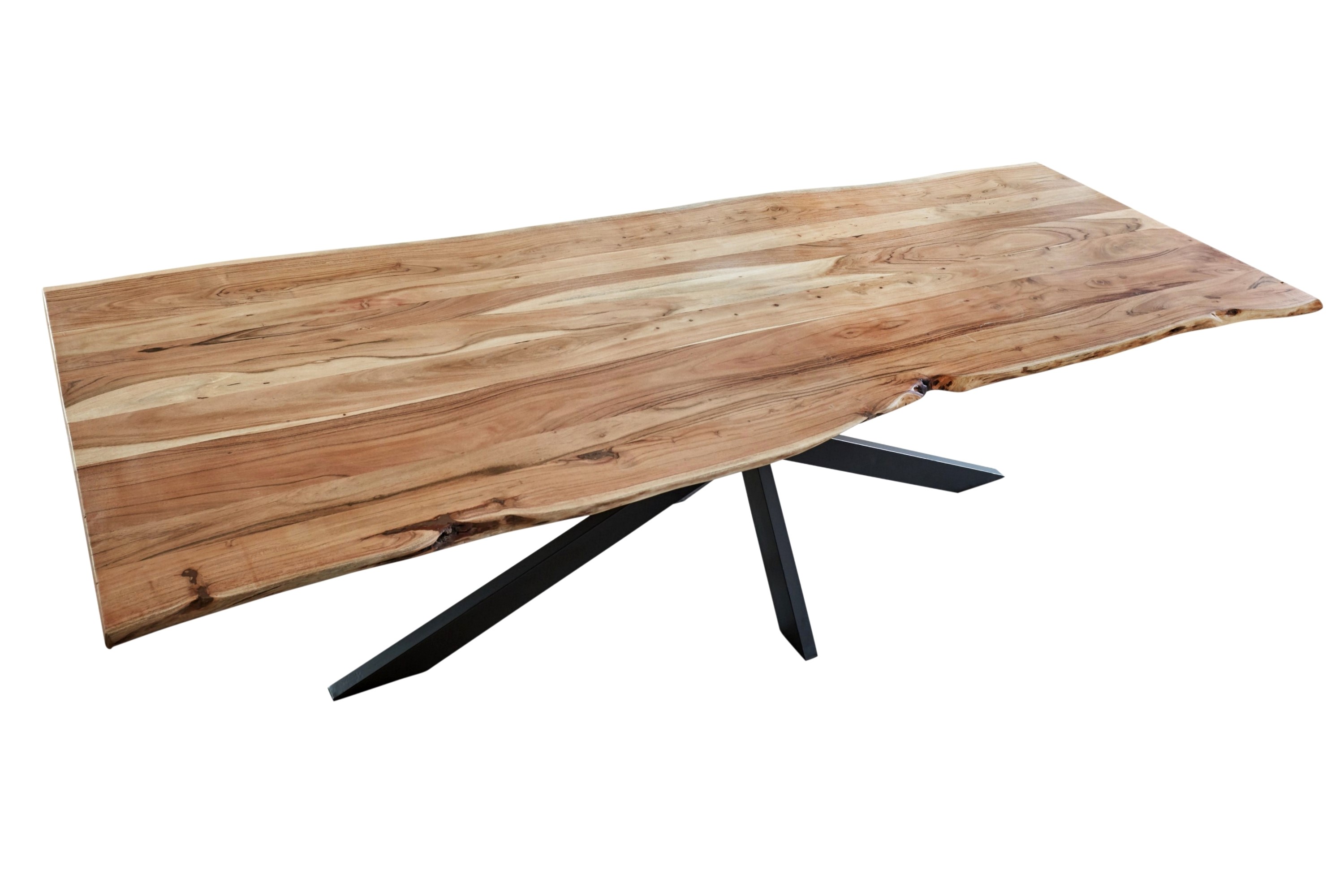 Esstisch Baumkante massiv Akazie natur 220 x 100 cm Spider-Gestell schwarz Kalea Esstisch Baumkante massiv Akazie natur 220 x 100 cm Spider-Gestell schwarz Kalea