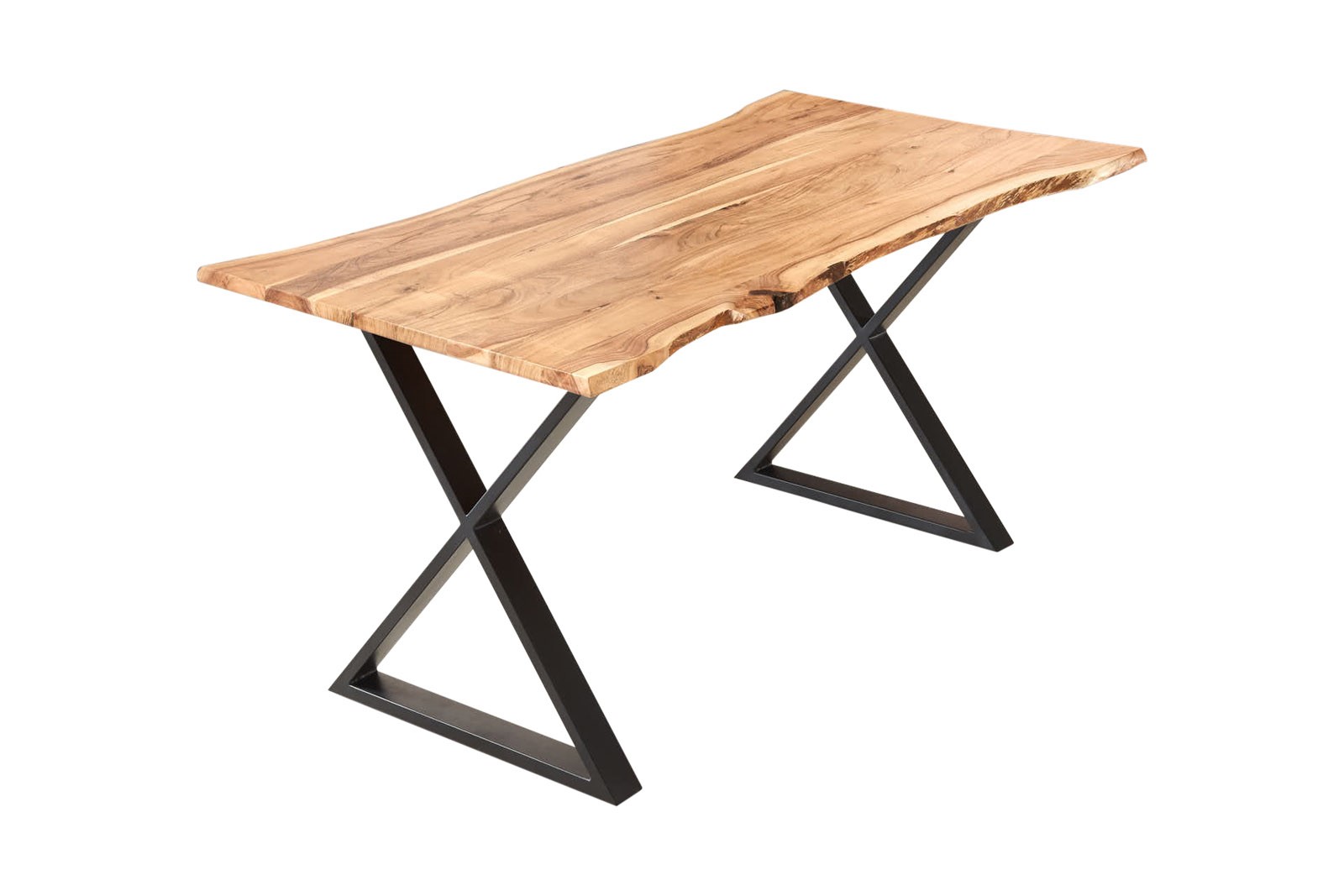 Esstisch Baumkante Akazie naturfarben 120 x 80 cm geschlossenes X-Gestell schwarz KASIMIR Esstisch Baumkante Akazie naturfarben 120 x 80 cm geschlossenes X-Gestell schwarz KASIMIR