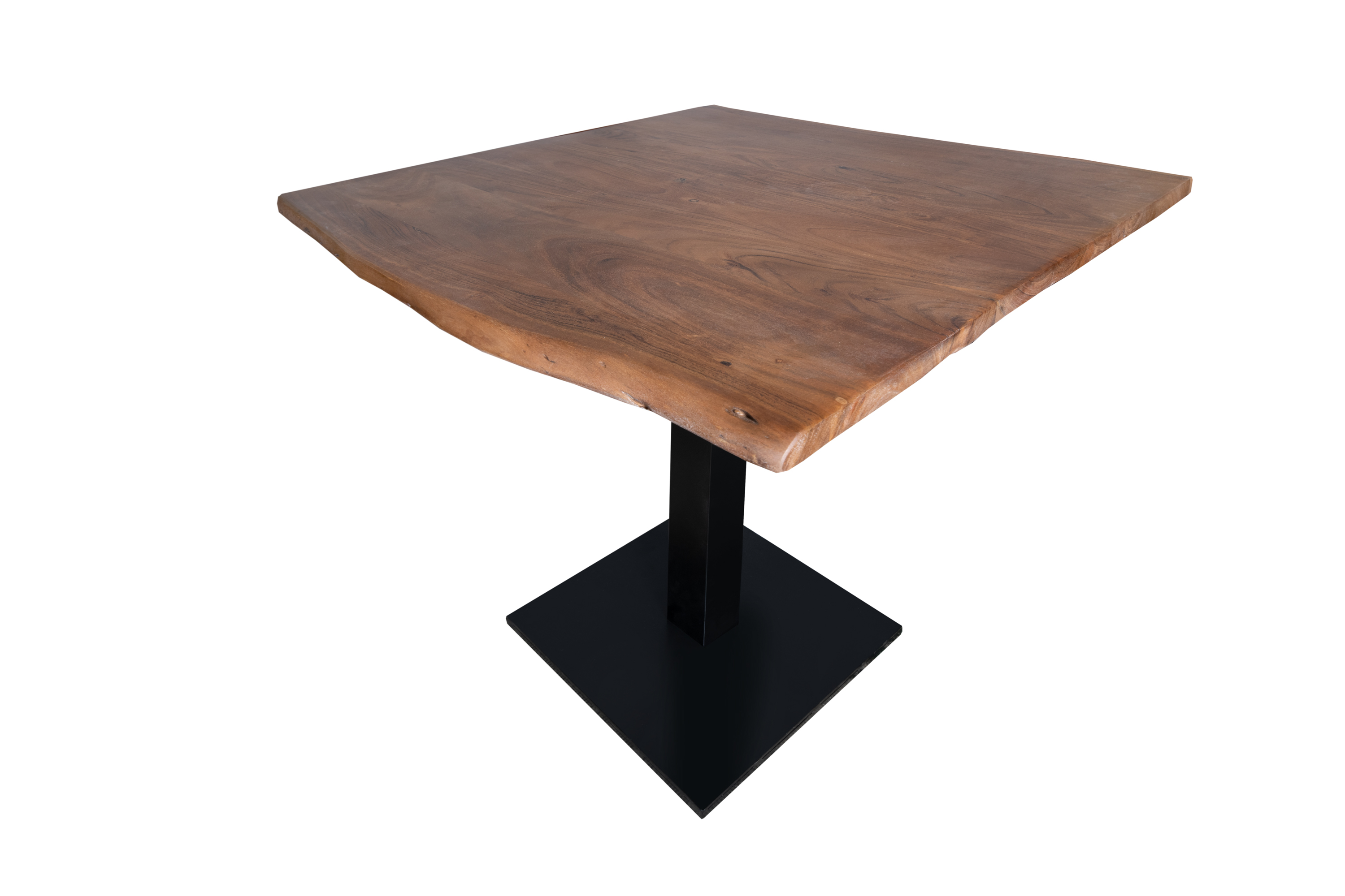 Bistrotisch Baumkante massiv 80 x 80 cm Akazie Nussbaumfarben schwarz Säulengestell Iris Bistrotisch Baumkante massiv 80 x 80 cm Akazie Nussbaumfarben schwarz Säulengestell Iris