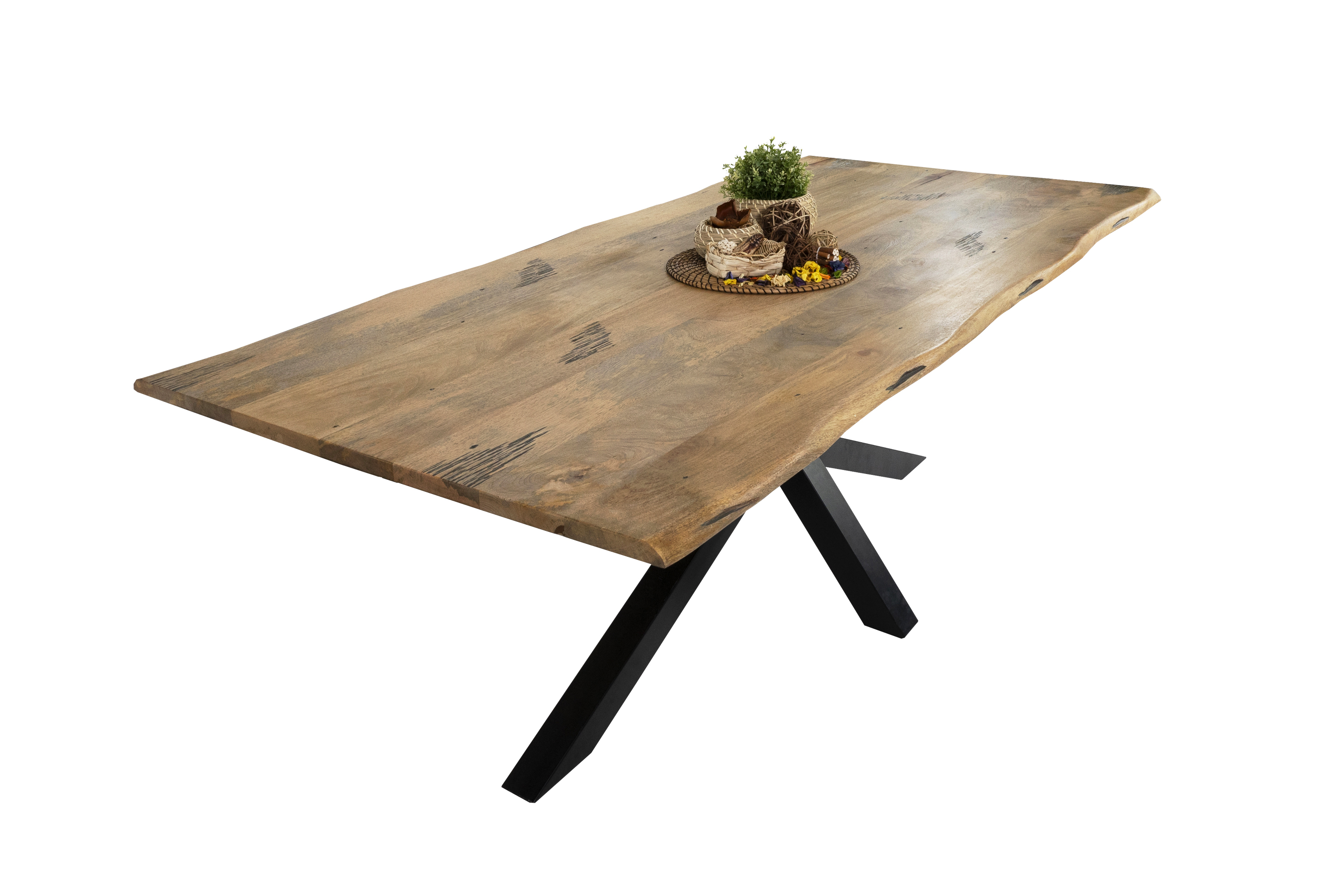 Esstisch Baumkante Massiv Mango naturfarben 240 x 100 schwarz Spider-Gestell Tiger Esstisch Baumkante Massiv Mango naturfarben 240 x 100 schwarz Spider-Gestell Tiger