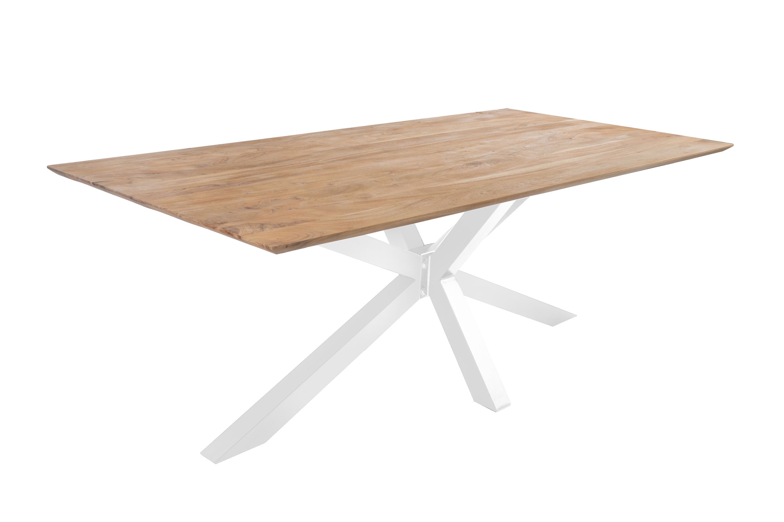 Esstisch 180x90 cm Akazie massiv eichenfarben schweizer Kante Spider-Gestell weiß DEAN Esstisch 180x90 cm Akazie massiv eichenfarben schweizer Kante Spider-Gestell weiß DEAN